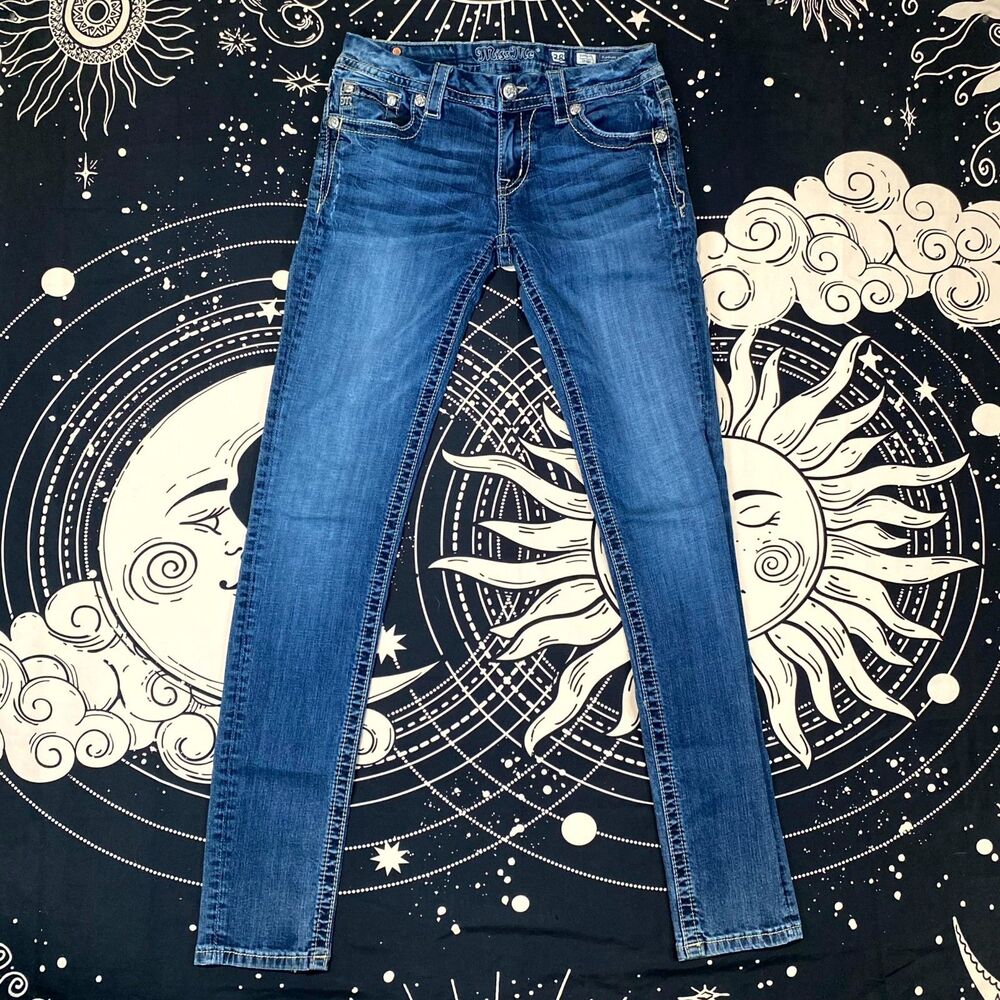 Miss Me Jeans Women's 28 Blue Denim Cotton Skinny Faded Western Cowgirl Stretch